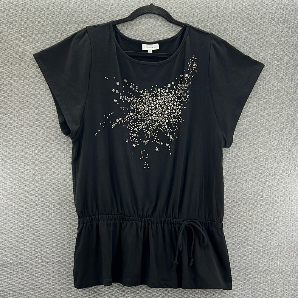 Fashion Bag Women's Black Loose Fit Elastic Waist Short‎ Sleeve Tunic Size L